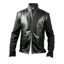 2015 New fashion Sleek Accession Black Mens Leather Jacket for mens